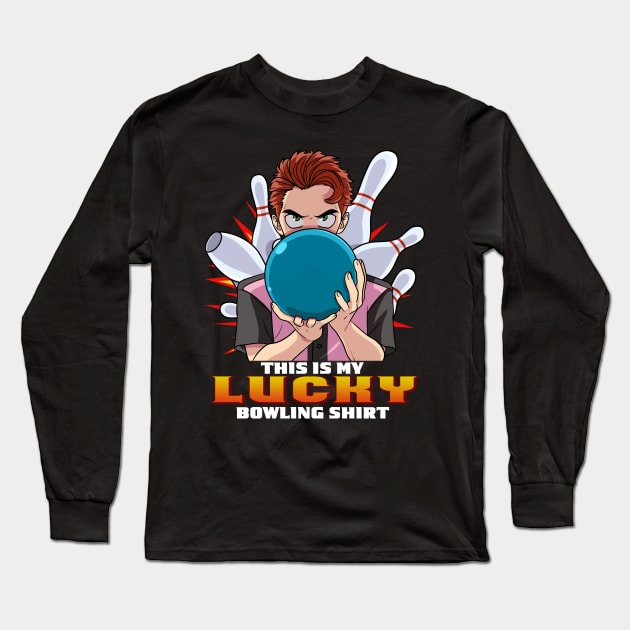 This Is My Lucky Bowling Shirt Funny Bowler Dad Gift Long Sleeve T-Shirt by Noseking